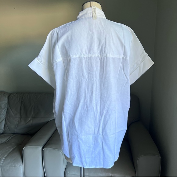 NEW Madewell Sz S White Cotton Courier Shirt Short Sleeve Button Up Boxy Natural - Picture 16 of 17